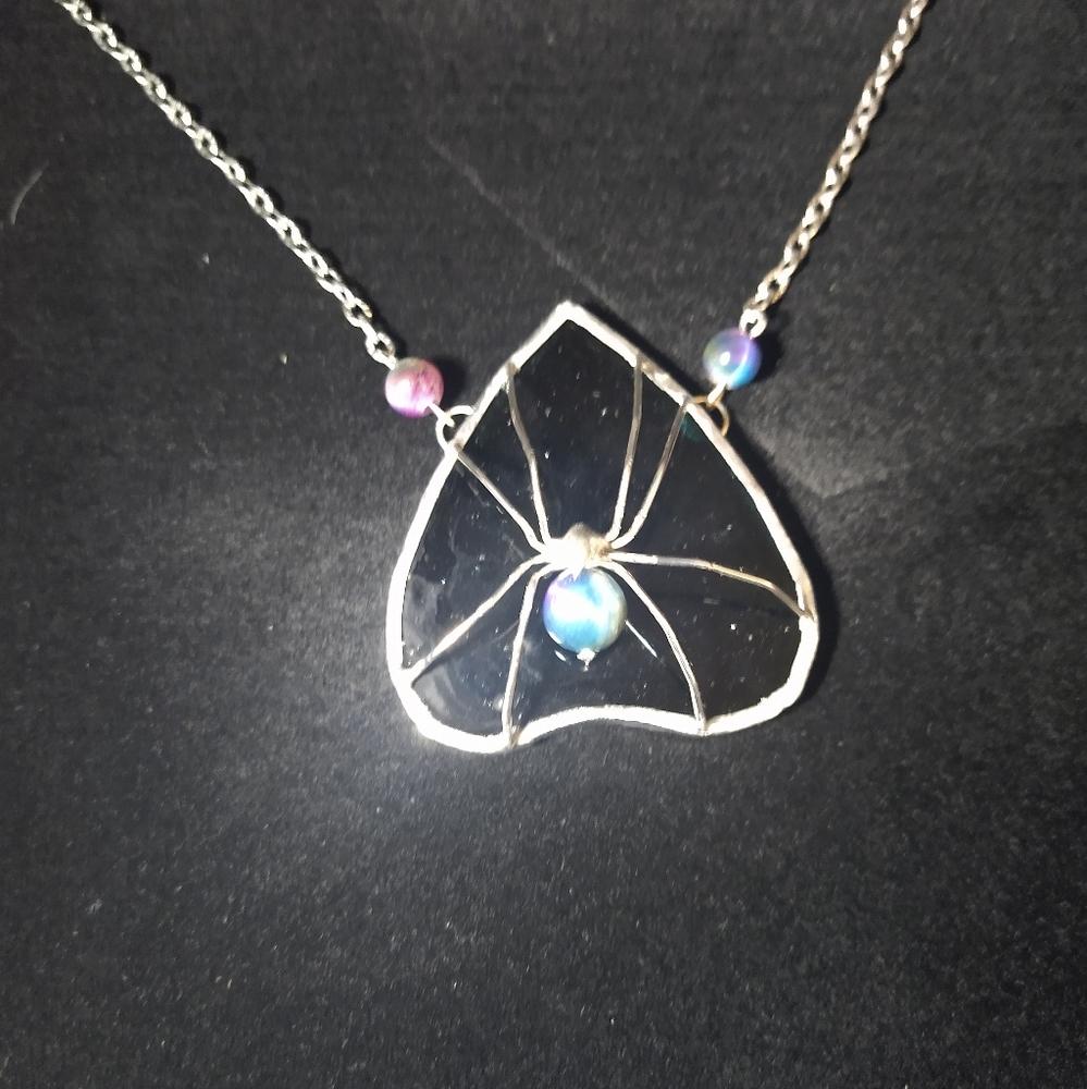 Gothic Gargoyle stained glass planchette spider necklace